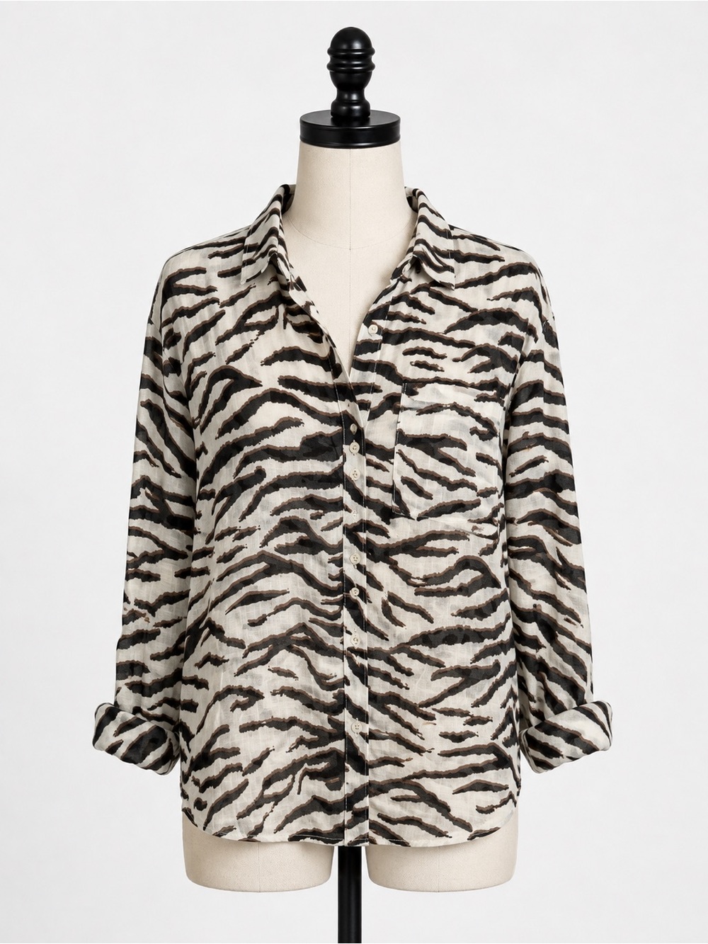 H&M Button-Front Zebra Print Shirt - Black & Cream